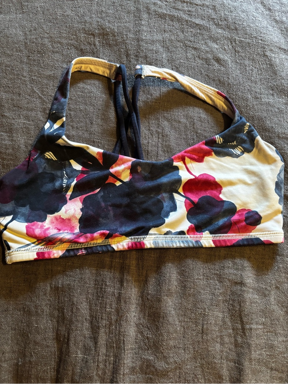 Lululemon Floral Sports Bra | Approx Size 4-6 | Navy Pink Watercolor Print